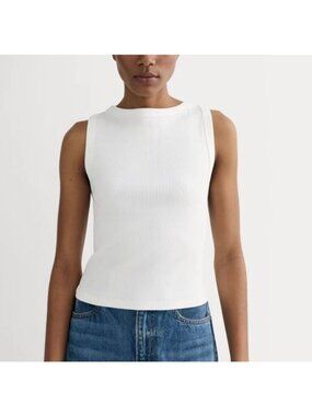 Everlane The Selfie Boatneck Tank Top Women's Size Small in White New With Tags!